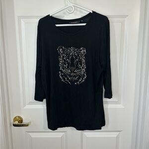 Allure Black Lion Top 3/4 Sleeves Size XL